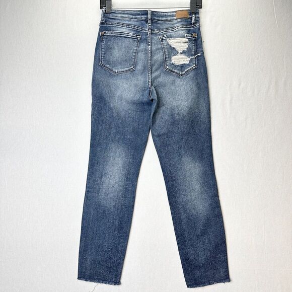 Judy Blue Jeans 3 26 Relaxed Shelley High Rise Slim Straight Blue Denim Distress - Picture 2 of 12